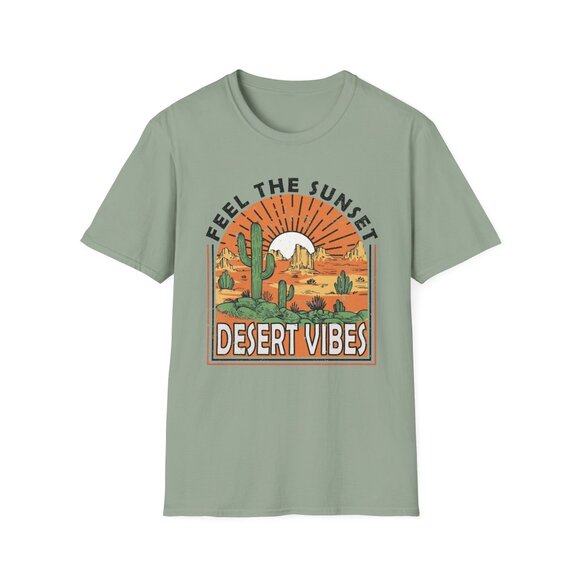 Desert Vibes Feel The Sunset T-Shirt Women Cactus Western Boho Tee Shirt Gift - Picture 3 of 5